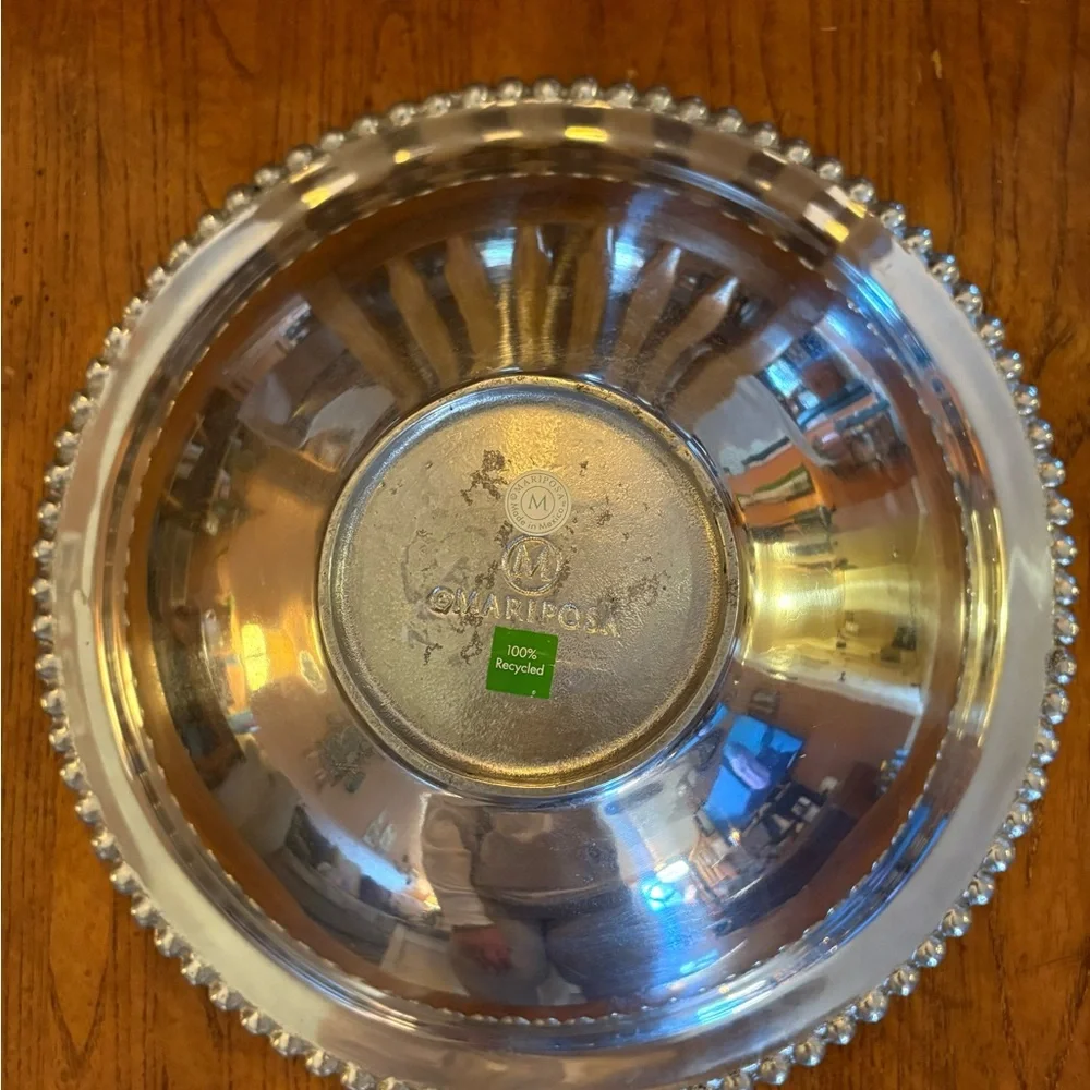 Mariposa Beaded Aluminum Bowl 11” Serving Bowl Made in Mexico Handcrafted